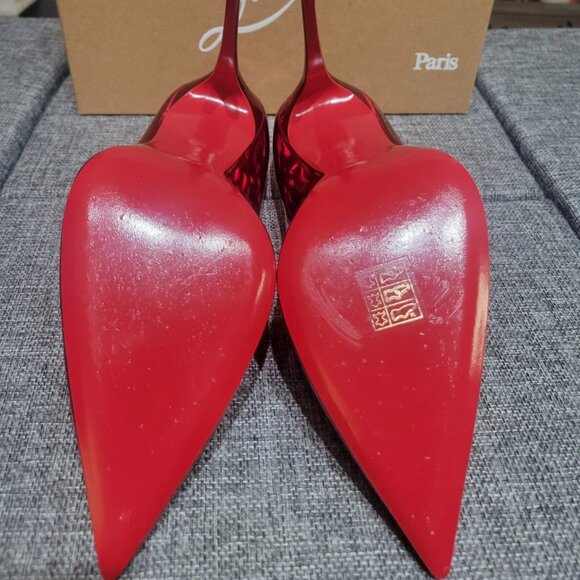 Excellent Condition Christian Louboutin SO KATE 100 Metallic Loubi Red Heels! - Picture 5 of 16